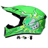 Motocross Fullface MTB Helm Kinder, ABS-Schale, Kinder Motocross Helm, Dirt Bike Helm, Herren ATV Motorradhelm MX Enduro, Motorradhelm Motorrad Downhill Helm, Mit Handschuhe Maske Brille (Color : Gre