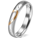 JewelryWe Schmuck Partnerringe, Freundschaftsringe, Edelstahl, Herz, Damen-Ring, Gold Silber, Größe 59 - mit Geschenk Tüte