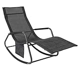 SoBuy Schaukelliege Sonnenliege mit Seitentasche Gartenliege Relaxstuhl Schwungliege für Gärten, Höfe, Strände, Balkone Schwarz/Grau bis 120 kg belastbar BHT ca. 145x85x57cm OGS47-MS