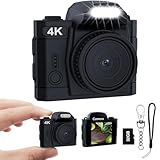 4K Mini Digitalkamera, HD 16MP Kamera 1,5-Zoll-IPS-Farbbildschirm，Portabler Videorecorder mit Monoreflex-geformtem CMOS-Sensor, 32GB Speicherkarte