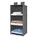 MaidMAX Hängeaufbewahrung Kleiderschrank Organizer, Hängeregal Hängeorganizer mit 3 Breiten Fächern, hängender Stoffschrank, Schrank Ordnungssystem, Vlies-Gewebe, faltbar- grau stabil