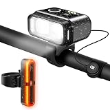 Fahrradlicht Set 100LUX, Fahrradrücklicht Mit Bremsfernlichtfunktion, Aufladbar Fahrradlampe mit 3200mAh Akku, StVZO zugelassen, IPX5 Wasserdicht Frontlicht & Rücklicht Set für Fahrrad MTB Ebike