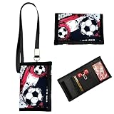 SIRLOMU Rot Dreifach Gefaltete Kinder Brustbeutel Geldbörse mit Schlüsselanhänger, Portemonnaie zum Umhängen Schultüte Füllung Geschenk für Jungen & Mädchen (Fußball)