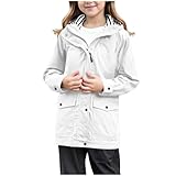 Regenjacke Kinder Wasserdicht Regenjacke Mädchen Wind Übergangsjacke Softshelljacke mit Kapuze Dünne Sportjacke Leichte Gefütterte Jacken Herbstjacke Windjacke Winddicht Mantel (3-14 Jahre/Gr.110-160)