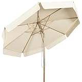 COSTWAY Sonnenschirm 300 cm, Gartenschirm aus Holz, UV-Schutz, beidseitig um 30° knickbar, Terrassenschirm, Marktschirm für Garten, Balkon, Terrasse (Beige)