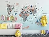 Fototapete 3D Effekt Cartoon Tiere Weltkarte Tapeten 3D Effekt Vliestapete Wohnzimmer Schlafzimmer Wandbilder Wanddeko