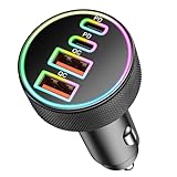 90W Zigarettenanzünder USB C, 4-Port Dual 45W USB-C und USB-A 12V Adapter PD/QC kfz Schnellladegerät Handy Auto Ladegerät für iPhone 16 15 14 Pro Max/16e, Samsung Galaxy S25/S24/S23, Google Pixel 9/8