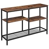 HOOBRO Konsolentisch, 3-stöckiger Beistelltisch, Schmale Flurtisch, Gestaffelte Design, 110 x 28 x 76,5 cm, Stabil Aufbewahrungsregal, Metallgestell, Sofatisch für Flur, Wohnzimmer EBF28XG01