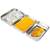 elthmpr Panierschalen Set 3-teilig - Panier-Set aus Edelstahl Schale zum Panieren 25 x 20 x 5 cm Rechteckige Panierstraße Set Panierstrasse Edelstahl Schale Rechteckig für Fleisch, Fisch und Gemüse