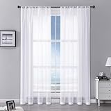 MRTREES Vorhang Transparente Weiß Gardinen mit Store 228X142cm(HXB) 2er Set Halbtransparente Voile Gardinen Weiss Vorhang Wohnzimmer modern Kurz für Küche, Kinderzimmer, Wohnzimmer und Schlafzimmer
