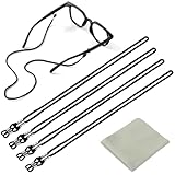 Qufiiry 4 Stück Brillenband, Brillenbänder Schwarz, Universal Brillenkette, Verstellbar Sonnenbrillen Kette Brillenschnur, Mit 1 Mikrofaser-Reinigungstuch,für Sonnenbrillen und Lesebrillen