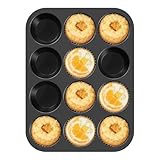 Ankway Muffin Backform, Antihaft Muffinblech 12er, Muffinform Silikon mit Metallverstärktem Rahmen, BPA frei Muffinformen für Cupcakes, Brownies, Kuchen, Pudding 32 x 24 x 3 cm, schwarz