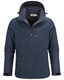 Outdoor Ventures Softshelljacke Herren Wasserdicht Atmungsaktiv, Fleece Jacke mit Abnehmbare Kapuze Winddichte Stehkragen Freizeitjacke für Wandern Fahrrad Camping Blau M