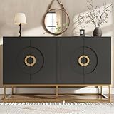 AilZylphera 140cm Sideboard Weiss, Wohnzimmer kommode mit Türen, küchenschrank weiß，highboard，wohnzimmerschränke, kommodenschrank für Küche, Wohnzimmer und Esszimmer (Schwarz)