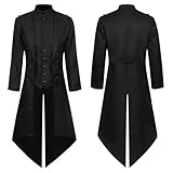 YOSUWOAI Herren Mittelalter Frack Steampunk Vintage Jacke Gothic Viktorianischen Gehrock Karneval Kostüm Hochzeit Mantel Schwarz Gold Renaissance Uniform Lang Smoking Jacke