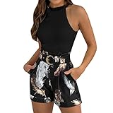 Anzug Damen Elegant 3 Teiler Sommer Drucken Rüschenärmel Hemd Bluse Und Shorts Und Gürtel Set Bussiness Outfit Hosenanzug Slim Fit Anzüge Kombi Kurze Hose Streetwear