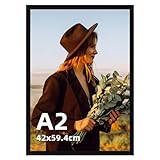 Ditwis Bilderrahmen A2 Schwarz, Aluminium Fotorahmen Groß für 42x59,4 cm Zertifikate, Urkunde, Kunstwerke und Fotos, Metall Posterrahmen zum Aufhängen, Rahmen für Wohnungen, Büros und Galerien