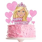 YOGARTH 9 Stück Barbi Tortendeko Mädchen, Barbi Kuchen Deko Geburtstag, Cake Topper Set, Happy Birthday Topper für Mädchen Geburtstag Party Kuchen Dekoration Supplies (A)