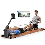 MERACH Rudergerät Wasser Holz – Klappbares Rudergerät für Zuhause mit Bluetooth-Display, Verstellbarer Tablethalterung, Platz Sparen & Stabil, Bis 180kg Belastbar