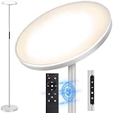 OUTON Stehlampe LED Dimmbar 30W 3000Lumen, Moderne Deckenfluter Stehleuchte Stufenlos mit 4 Farbtemperaturen, Fernbedienung & Touch-Steuerung, 1H Timer für Wohnzimmer Schlafzimmer Büro, Silver