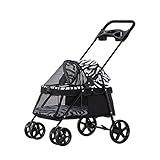 Haustier-Kinderwagen für Katzen mit Getränkehalter, Hundebuggy für kleine Hunde, Premium-Hundewagen, Buggy mit Regenschutz, atmungsaktiver Hundewagen, Kinderwagen, Haustierausrüstung (Farbe: Zebra)