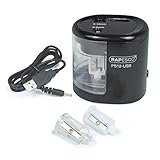 Rapesco 1449 PS12-USB Automatischer/Elektrischer Spitzmaschine, Ladung durch Batterie (nicht enthalten) oder USB, Schwarz