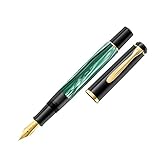 Pelikan Füllhalter Classic 200, Grün-Marmoriert, Feder B (breit), hochwertiger Kolbenfüller im Geschenk-Etui, 994145