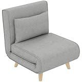 HOMCOM 3 in 1 Schlafsessel Klappbar Schlafsofa mit Bettfunktion Verstellbarer Rückenlehne Kissen Gästebett in Leinenoptik Relaxsessel Klappsessel für Wohnzimmer Schlafzimmer 72 x 78 x 79 cm Hellgrau