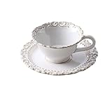 Keramikbecher Weiß Porzellan Becher Kaffeetasse Untertasse Keramik Teetasse Home Office Handgemachte Retro Relief Becher Weiße Tassen Smart Mug (Color : Style A)