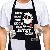 FUKPO Kochschürze Herren Damen Schwarz, Baumwolle Grillschürze für Männer Lustige Schürze Mann Frauen mit Taschen, Verstellbar Küchenschürze Herren Personalisiert Schürzen Lustig Geschenke
