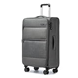 British Traveller Koffer Trolley Mittelgroß Reisekoffer 4 Rollen Leicht Weichgepäck Handgepäck Koffer Stoff mit TSA Schloss,Rollkoffer Grau Gepäck M