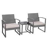 SVITA LOIS L Poly Rattan Sitzgruppe Gartenmöbel Metall-Garnitur Balkonmöbel Tisch Sessel (LOIS L Grau)