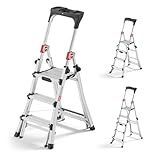 Hailo Master TL100 Topline 3-in-1 Alu Teleskopleiter - Flexible Arbeitshöhe 3-5 Stufen belastbar bis 150 kg - 2,65-3,09 m Arbeitshöhe einstellbar - extragroße Plattform - Leiter ausziehbar - Aluleiter