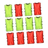 MOBUTOFU 12 Stück Teiliges Trainingsleibchen aus Polyester Atmungsaktive Leichte Sommerweste für Fußball Basketball Fluoreszierendes Grün und Rot S Schnelltrocknend für Mannschaftsspiel