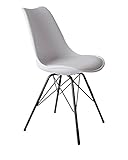 SAM Schalenstuhl Lerche, weiß, integriertes Kunstleder-Sitzkissen, Schwarze Metallfüße, Esszimmerstuhl im skandinavischen Stil