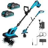 Yofidra Akku-Bodenhacke Gartenfräse - 600W Motorhacke mit 23cm Arbeitsbreite, 17cm Arbeitstiefe, LED-Anzeige, 2x2.0Ah Akku, 4x12 Zähne Bodenfräse für Bodenbearbeitung, Elektro-Tiller für Garten