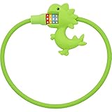 Fischer Kabelschloss Dinosaurier, Fahrradschloss für Kinder, Zahlenschloss mit 4-fach Zahlenwalze für 10.000 Kombinationen, Durchmesser 10 cm, Länge 60 cm, grün
