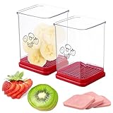 TZQFROCE Gemüseschneider,2 Stück Obstschneider mit Behälter Schnellschneider mit Druckplatte Speed Obstschneider Edelstahl Obstschneider mit Schutzkappe für Erdbeer Bananen Weiche Früchte Gemüse