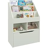 HOMCOM Kinder Bücherregal Kinderregal mit Schublade, 3 Ablagefächern und 2 offenen Fächern, Aufbewahrungsregal für Kinderzimmer, Spielzimmer, Hellgrün, 60 x 29,9 x 90 cm