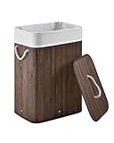 Juskys Bambus Wäschekorb Curly Braun 72L - Hygienischer & Faltbarer Wäschekorb mit Deckel, Tragegriff & Wäschesack - Natürliche Bambus Optik