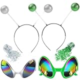 6 Stück Alien Accessoires, Alien Brille, Alien Kostüm, Alien Haarreif, Mit Brille, Haarreif und Glitzer, Perfekt für Alien-Themen-Partys, Halloween, Karneval, Geburtstagsfeiern und Bühnenauftritte