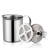 Manuelle Milchschaum, 800ml Edelstahl Milk Frother Milchaufschäumer mit Doppeltem Sieb und Speziellem Drückmechanismus für Milch Cappuccino, Kaffee, Latte, Heiße Schokolade