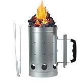 Anluomania Grillkohleanzünder, Anzündkamin, Grillanzünder, Edelstahl Grillstarter, Hitzebeständiger Griff und Hitzeschutzblech, Con Kohle-Clip, 27 x 16 cm, für BBQ, Kamin, Grills