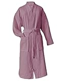 heimtexland ® Bademantel Waffelpique Reisebademantel Saunamantel 100% Baumwolle Oekotex leicht schnelltrocknend hautfreundlich für Damen und Herren Typ881 Mauve M