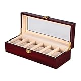 Uhrenbox für 6 Holz Uhrenkasten Uhrenkoffer Schmuckkasten Damen Herren mit Glasanzeige Oberseite