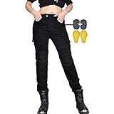 CBBI-WCCB Damen Moto Jeans Motorrad Hose mit Protektoren Motorradhose (DE/NL/SE/PL, Bundweite & Schrittlänge, 26, 31, Schwarz)