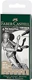 FABER-CASTELL 167154 - Tuschestift Pitt Artist Pen, Farbe 199, schwarz, XXS, XS, S, F, M, 1.5, 6er Etui