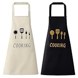 PDirat Kochschürze Damen, 2 Stück Kochschürze für Damen und Herren, Küchenschürze in Schwarz und Weiß, Wasserabweisende Latzschürze,Elegantes Design für Küche und Restaurant