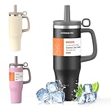 OUTDOUSE PRO Thermobecher mit Strohhalm und Griff 1200ml, Edelstahl Isolierbecher mit Deckel, Autobecher, Kaffeebecher für heisse und kalte Getränke, Schwarz
