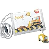 Bikasun Brustbeutel Kinder Baustelle mit Schlüsselanhänger, Geldbörse Geldbeutel für Jungen, Bagger Geldbeutel zum umhängen, Brieftasche Kleine, Weihnachten Geburtstag Geschenk
